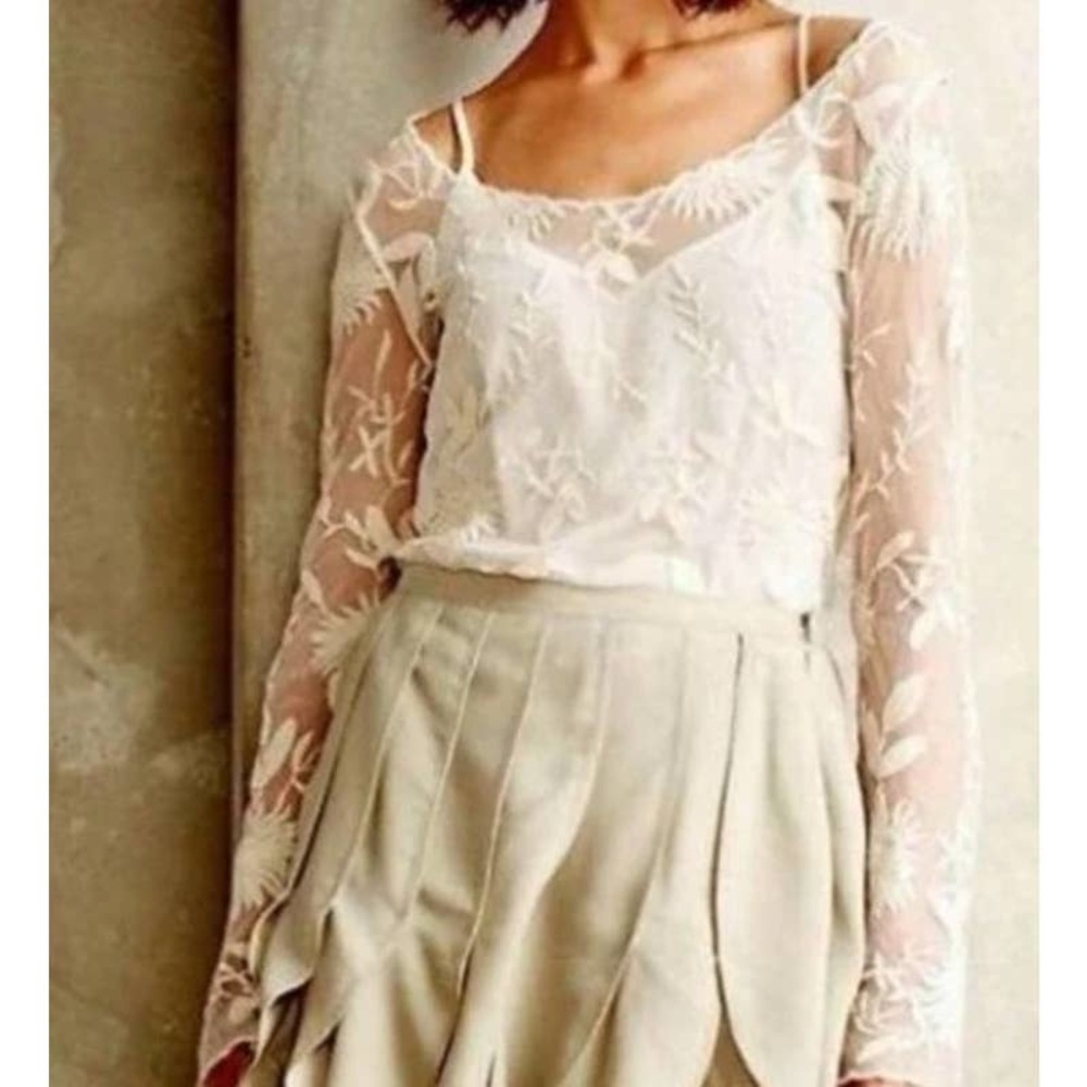 NWT Anthropologie Everleigh Mesh Embroiderded Top Cream Color - Picture 1 of 6